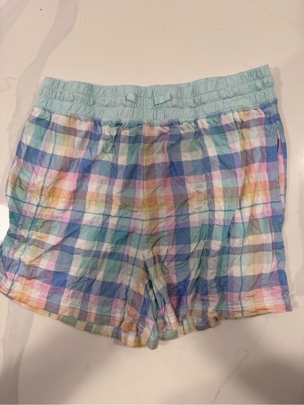 Little sleepies, women’s pajama shorts, size medium, pastel plaid print